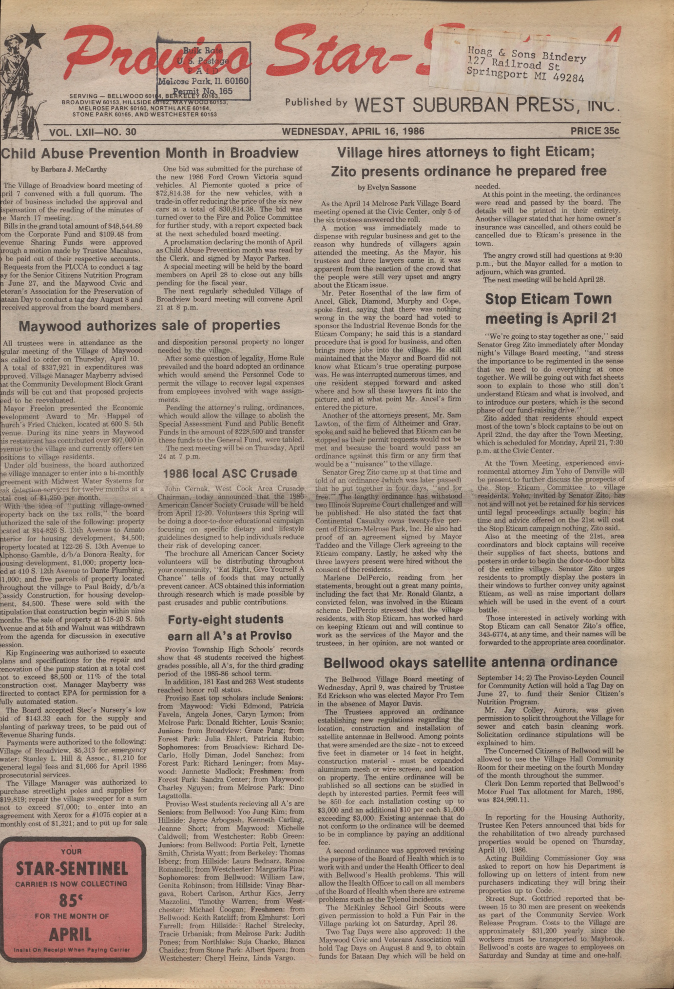 Proviso Star-Sentinel – 19860416