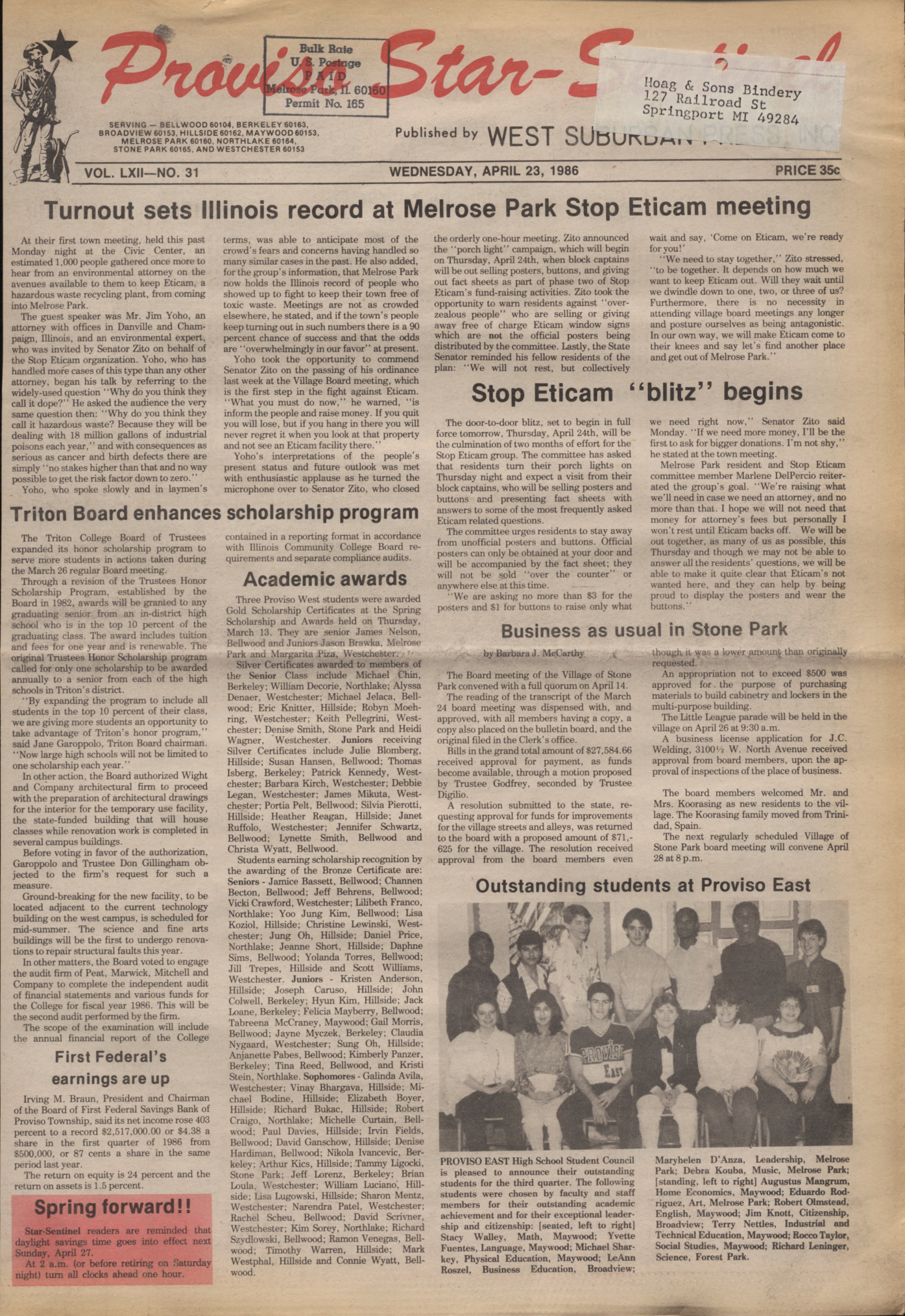 Proviso Star-Sentinel – 19860423