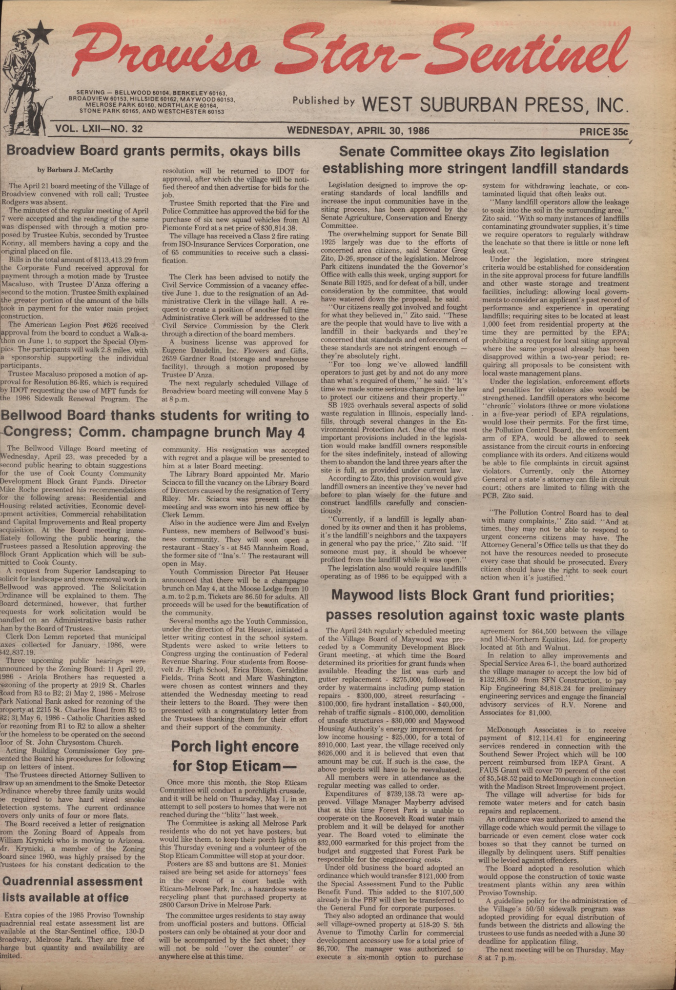 Proviso Star-Sentinel – 19860430