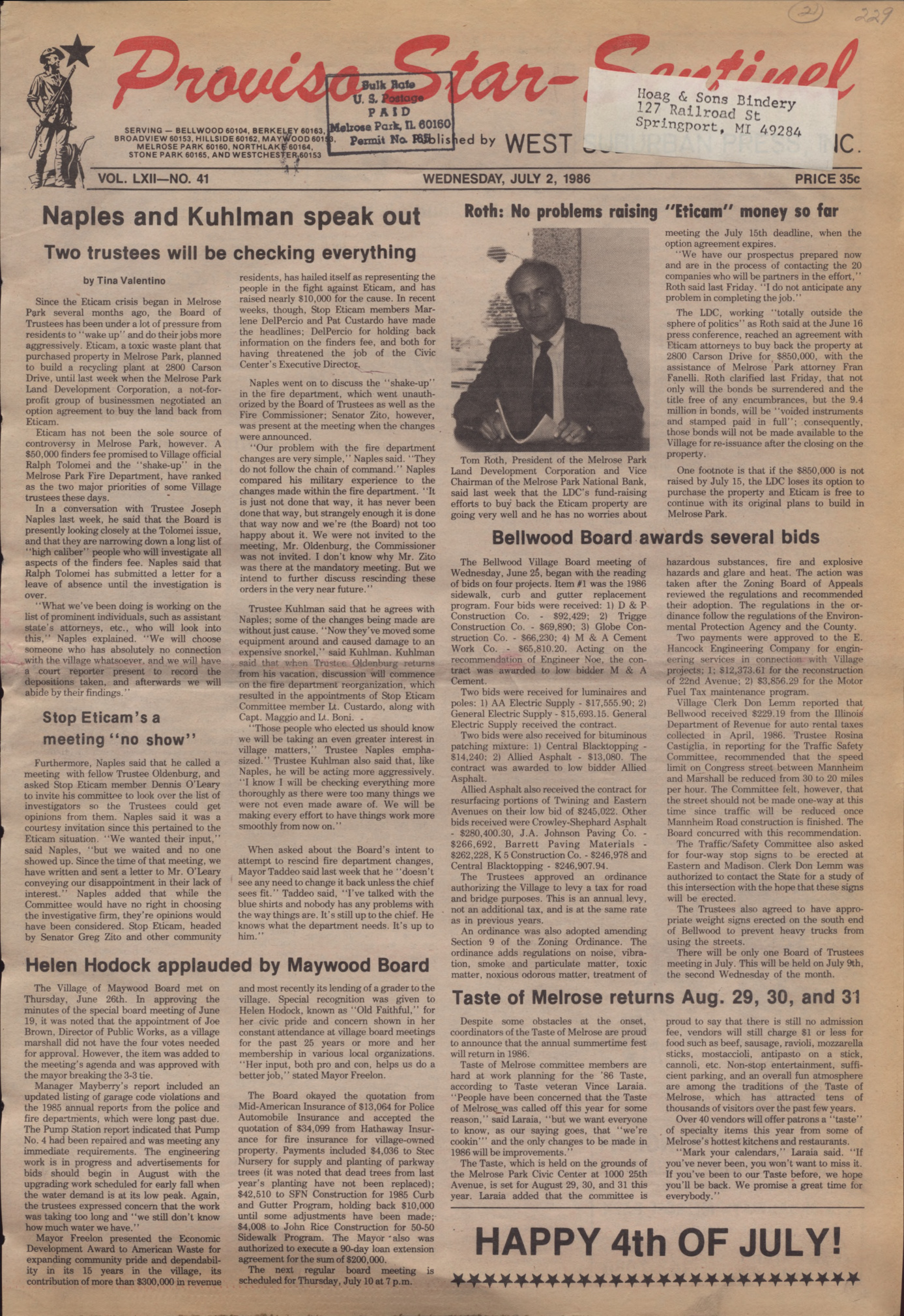 Proviso Star-Sentinel – 19860702