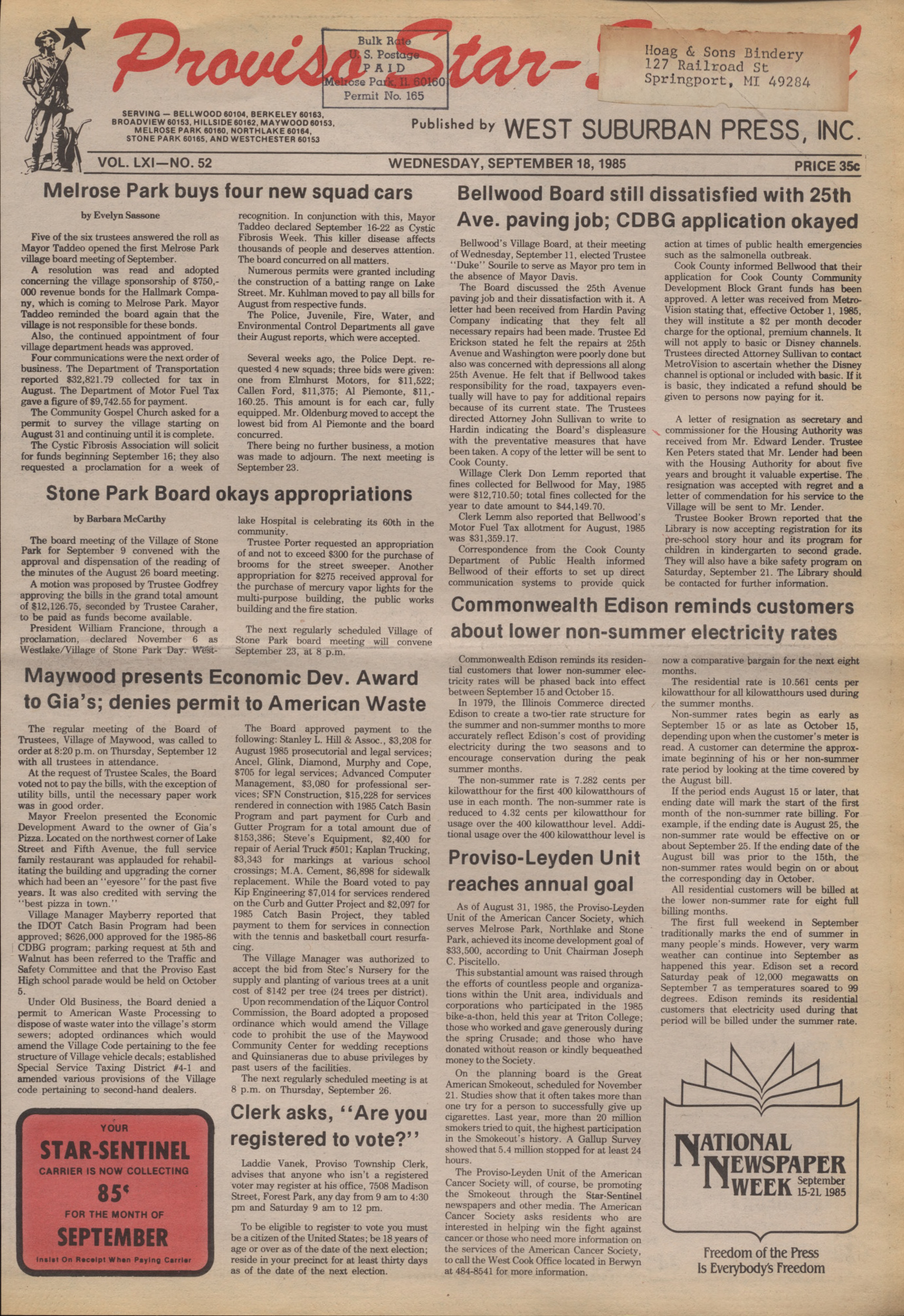 Proviso Star-Sentinel – 19850918